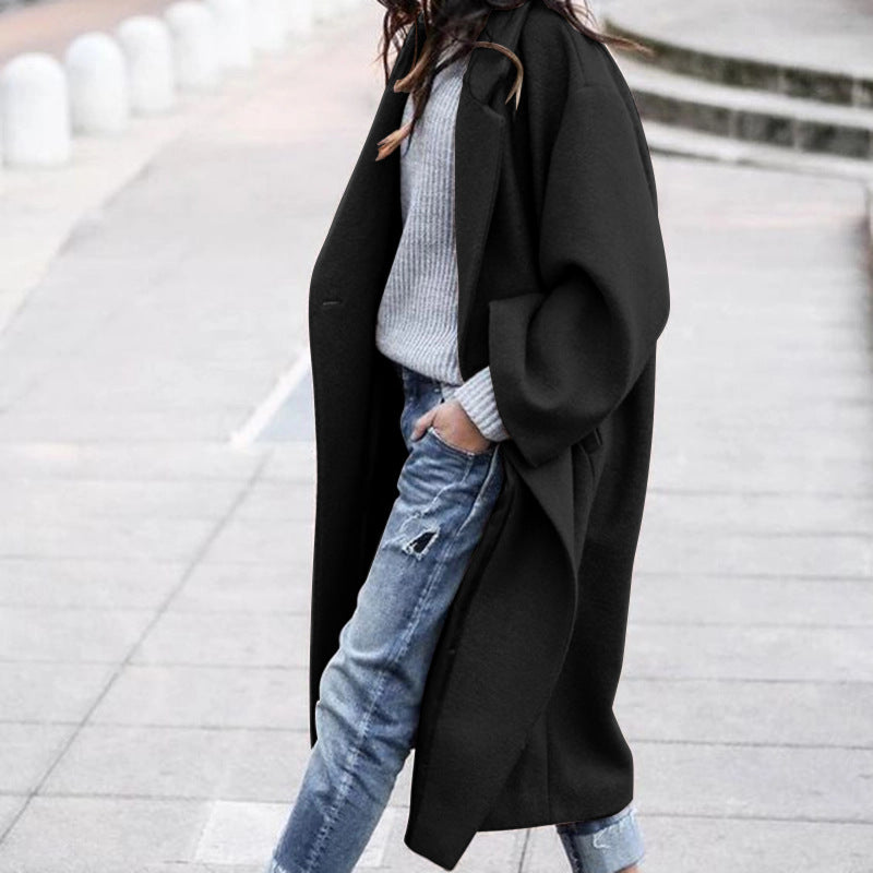 Casual Long Jacket With Pockets Black