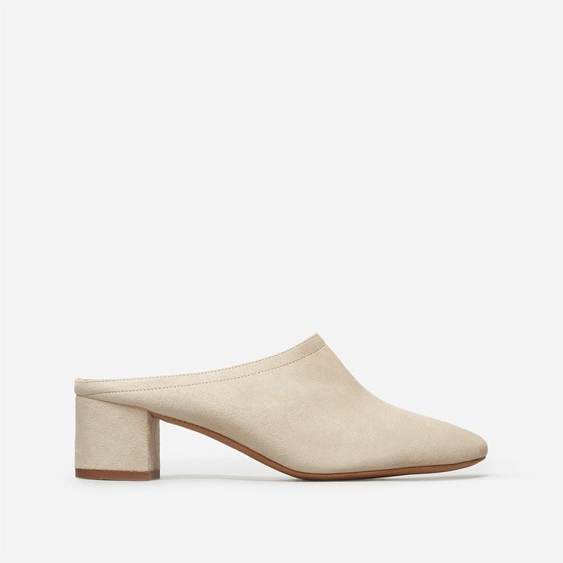 Thick Heel Mid-heel Shoes Slippers Apricot