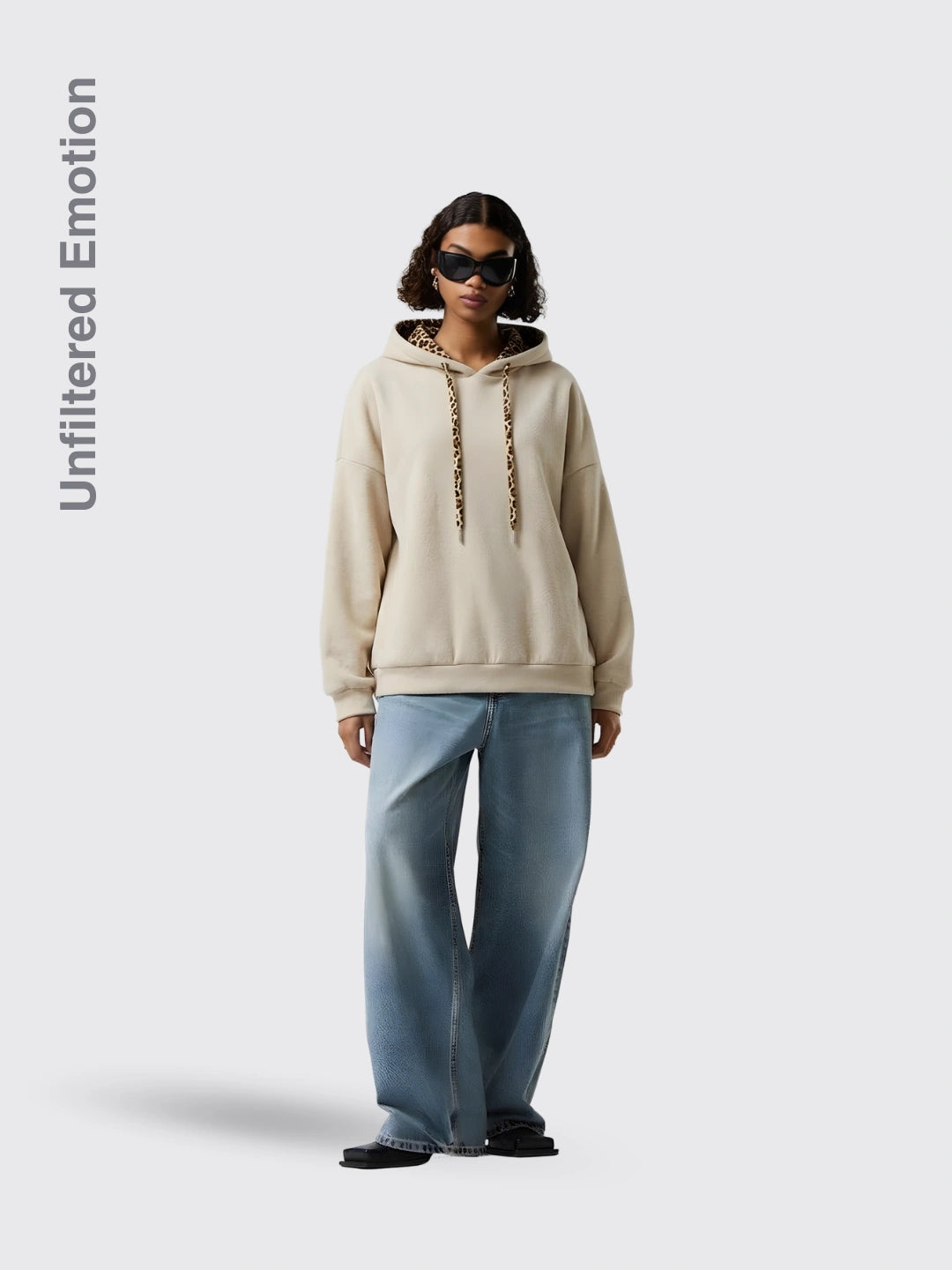 Leopard-print Patchwork Hooded Long-sleeve Sweatshirt