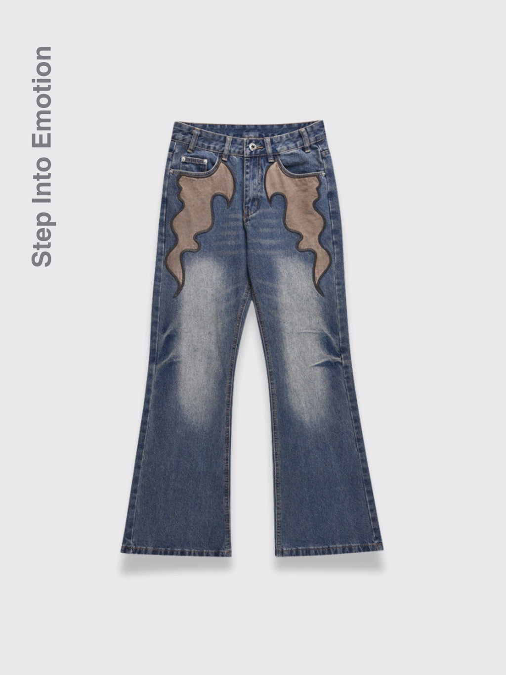 Fashion Horn Denim Pants Men Blue L