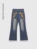Fashion Horn Denim Pants Men Blue L