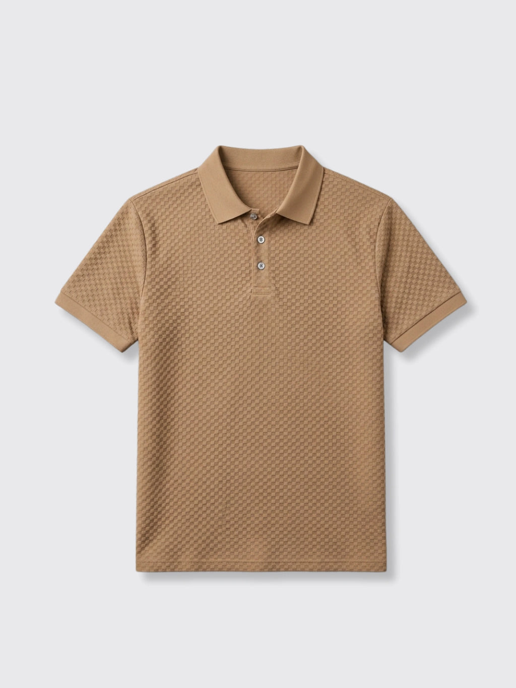 Mens Plaid Polo Shirt Breathable Khaki 2XL