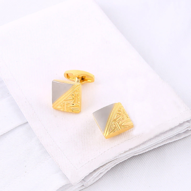 Square Pattern Gold And Silver Two-tone High Quality French Cufflink Pure Copper Metal Buttons Earrings