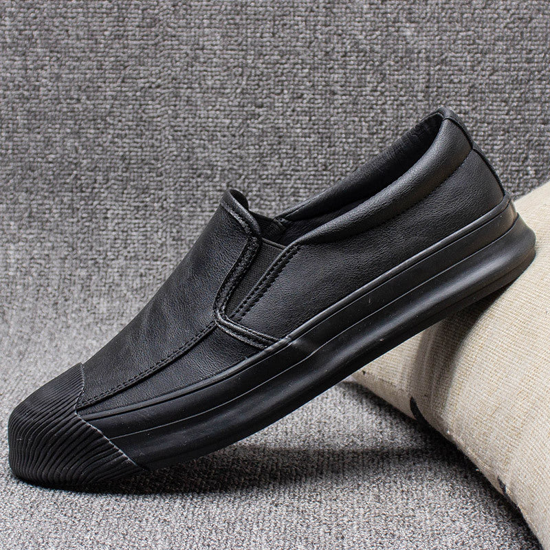 Mens Casual Leather Rubber Shoes Black