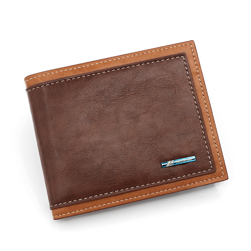 Fashion Simple Men's Stitching Short Wallet 2420 1 Dark Brown