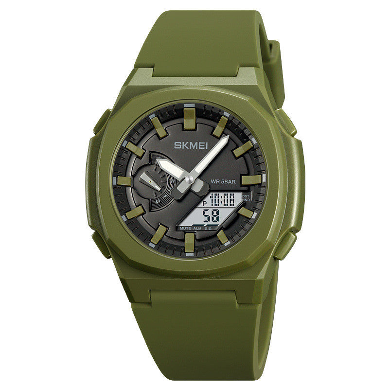 Quartz Waterproof Multi-function Chronograph Alarm Digital Watch Army Green White Machine