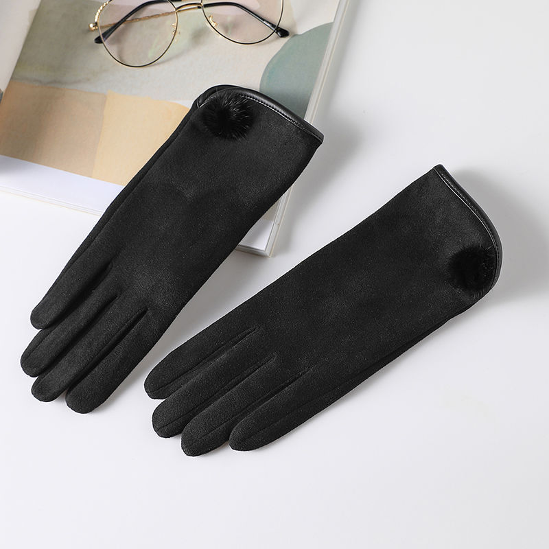 Women's Winter Fashion Korean Style Autumn Winter Fleece Warm Gloves Black Free Size
