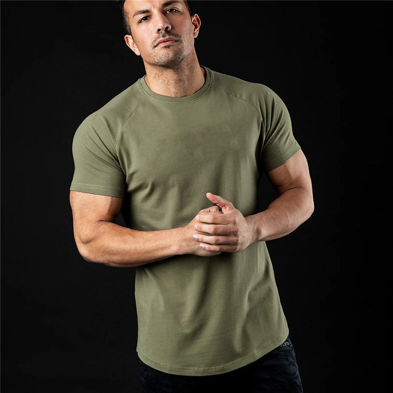 Crew-neck Short-sleeve Shirt Green Without arm pocket