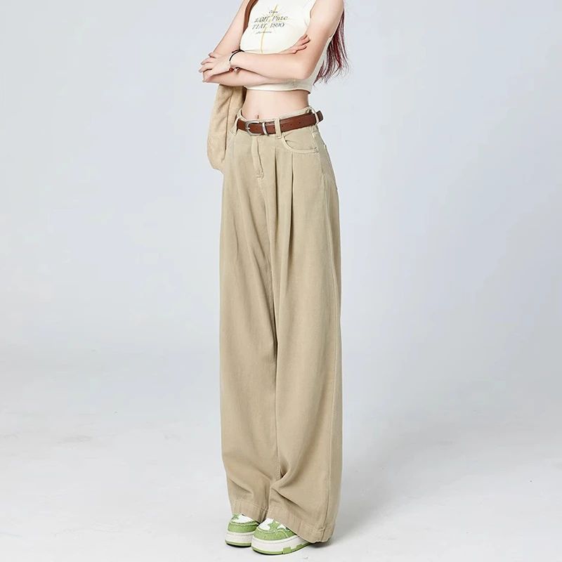Figure-flattering Drapey Casual Pants Coffee Color