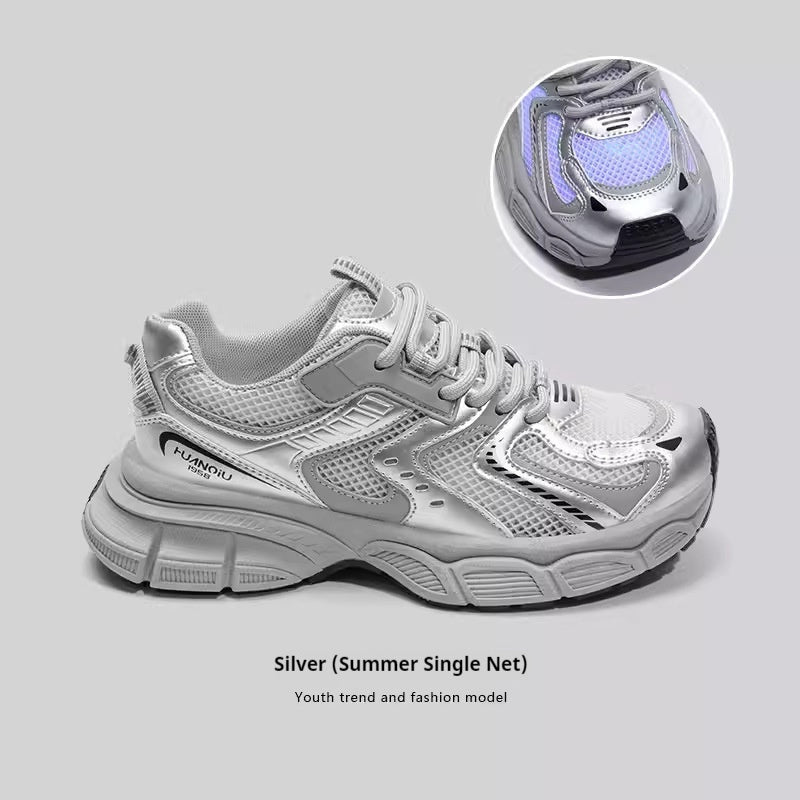 Mesh Casual Versatile Platform Women's Silver Net