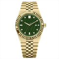 High-End Business Steel-Strap Quartz Watch Golden Green Surface