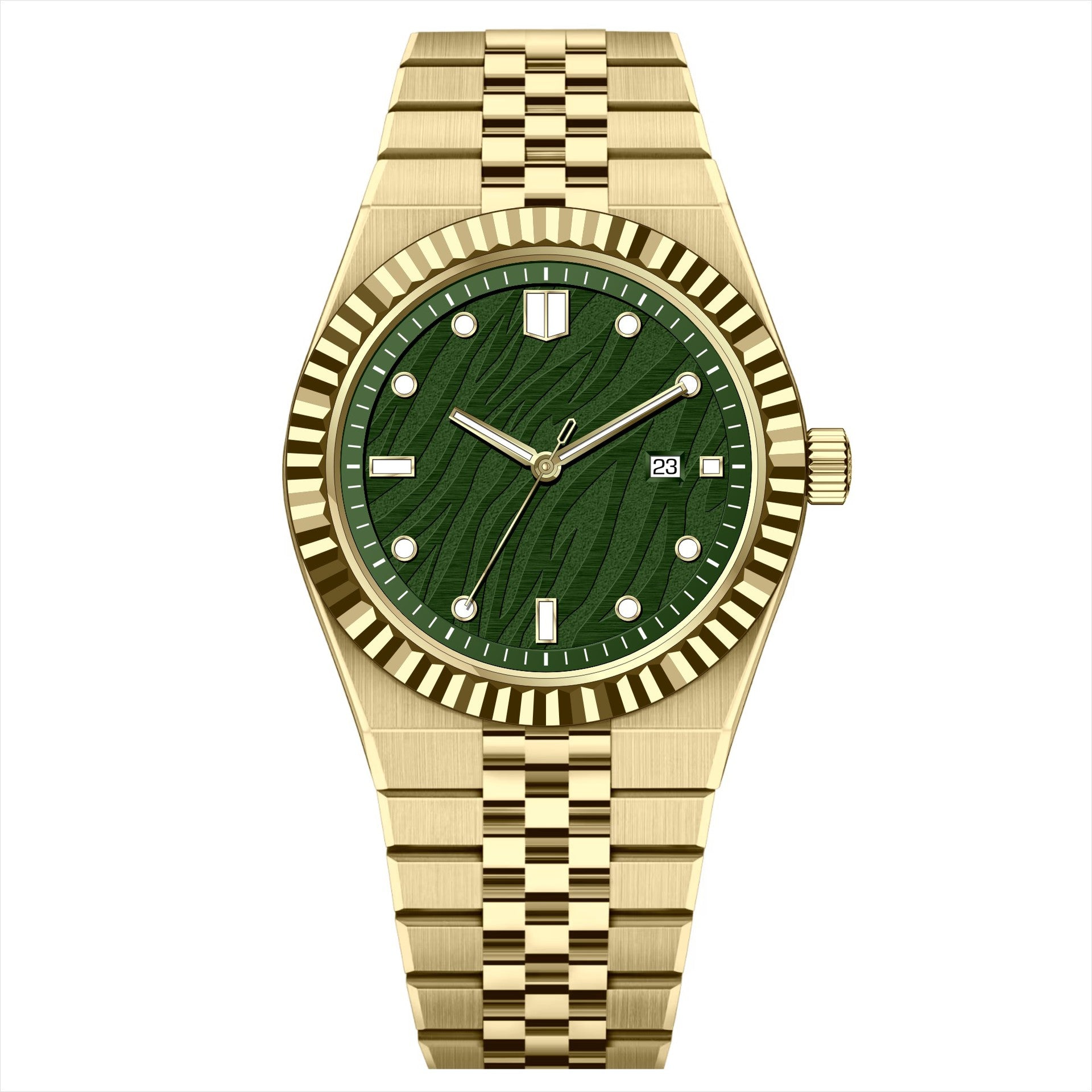 High-End Business Steel-Strap Quartz Watch Golden Green Surface
