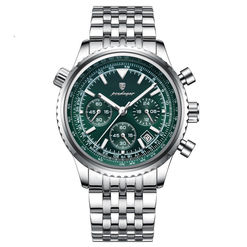Quartz Wristwatch Waterproof Watch Mens Silver case green dial