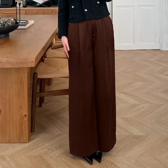 Casual-style Chic Slimming Wide-leg Pants Brown