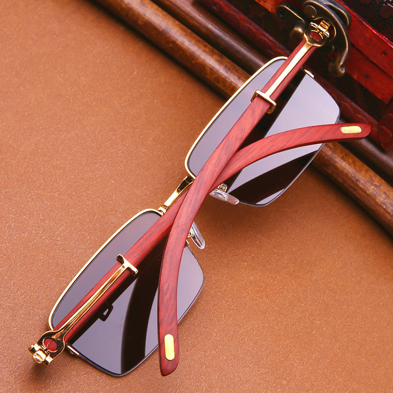 Crystal wood leg sunglasses Gold brown