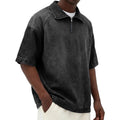 Short-sleeve Lapel Zip-up Shirt Black