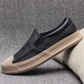 Mens Casual Leather Rubber Shoes Black khaki