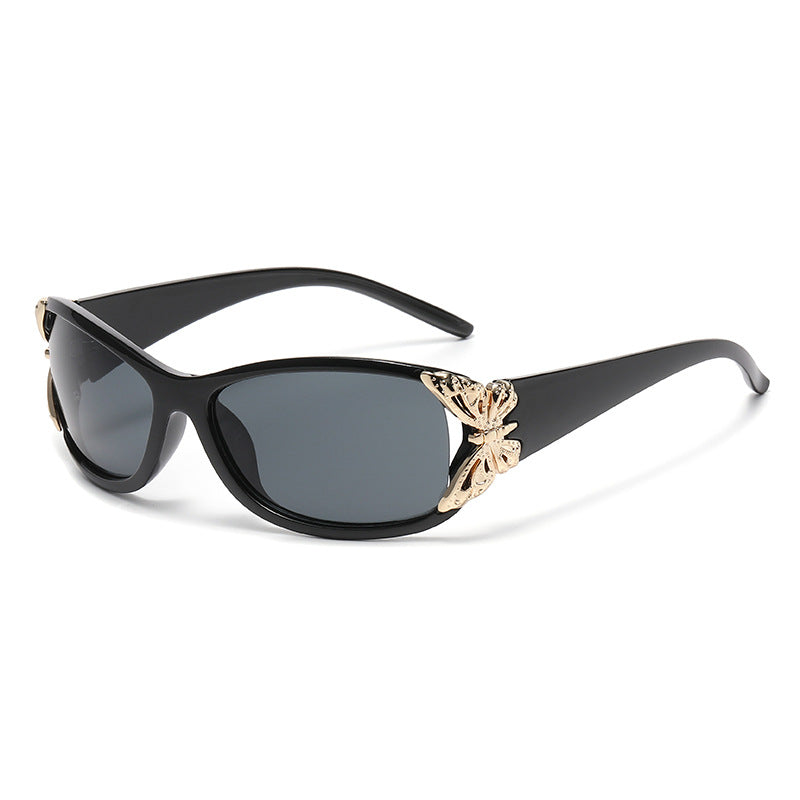 Wraparound Driving Sunglasses In European And American Style Black Frame Gray Piece