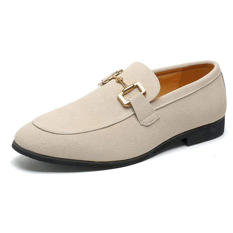 British Metal Buckle Leather Shoes Khaki