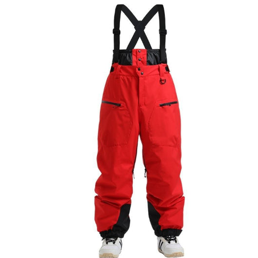 New Strap Thickened Waterproof Ski Pants Men Red