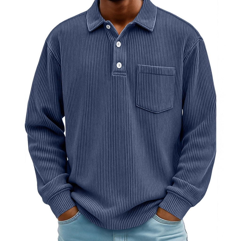 Polo Shirt Casual Corduroy-Striped