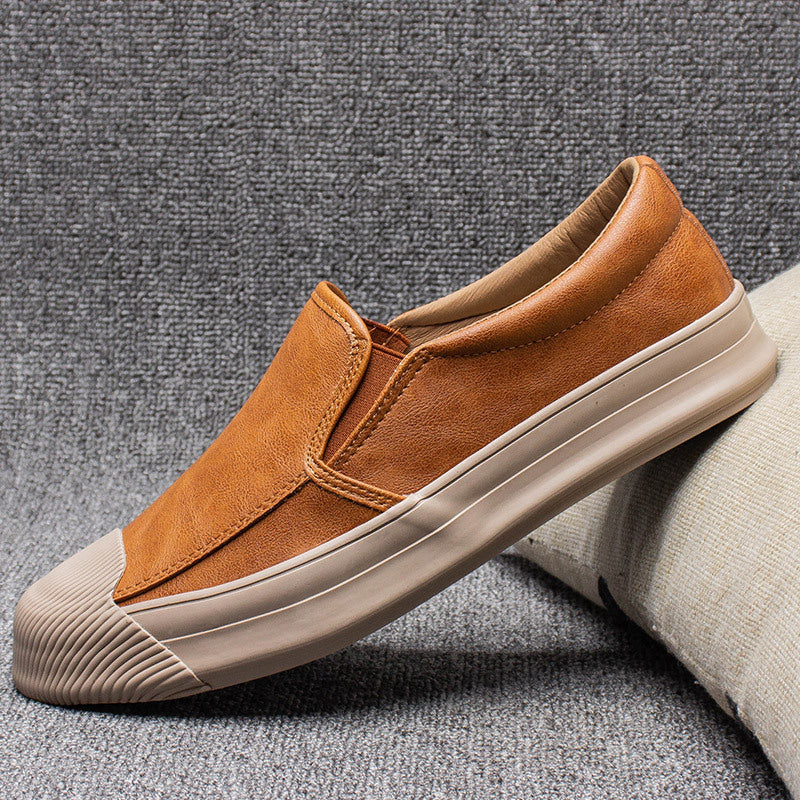 Mens Casual Leather Rubber Shoes Brown
