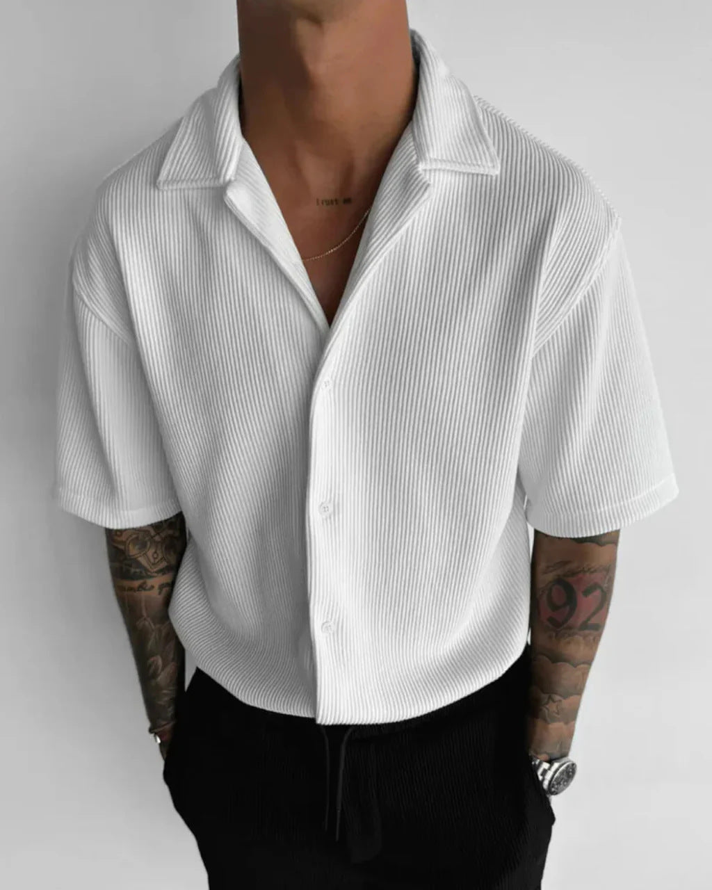 Solid-Color Casual Cardigan Shirt White
