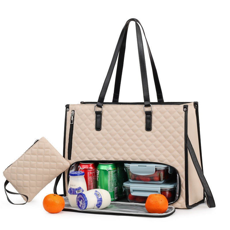 2in1 Tote And Lunch Bag Combo Extra-large Tote Apricot White With Black