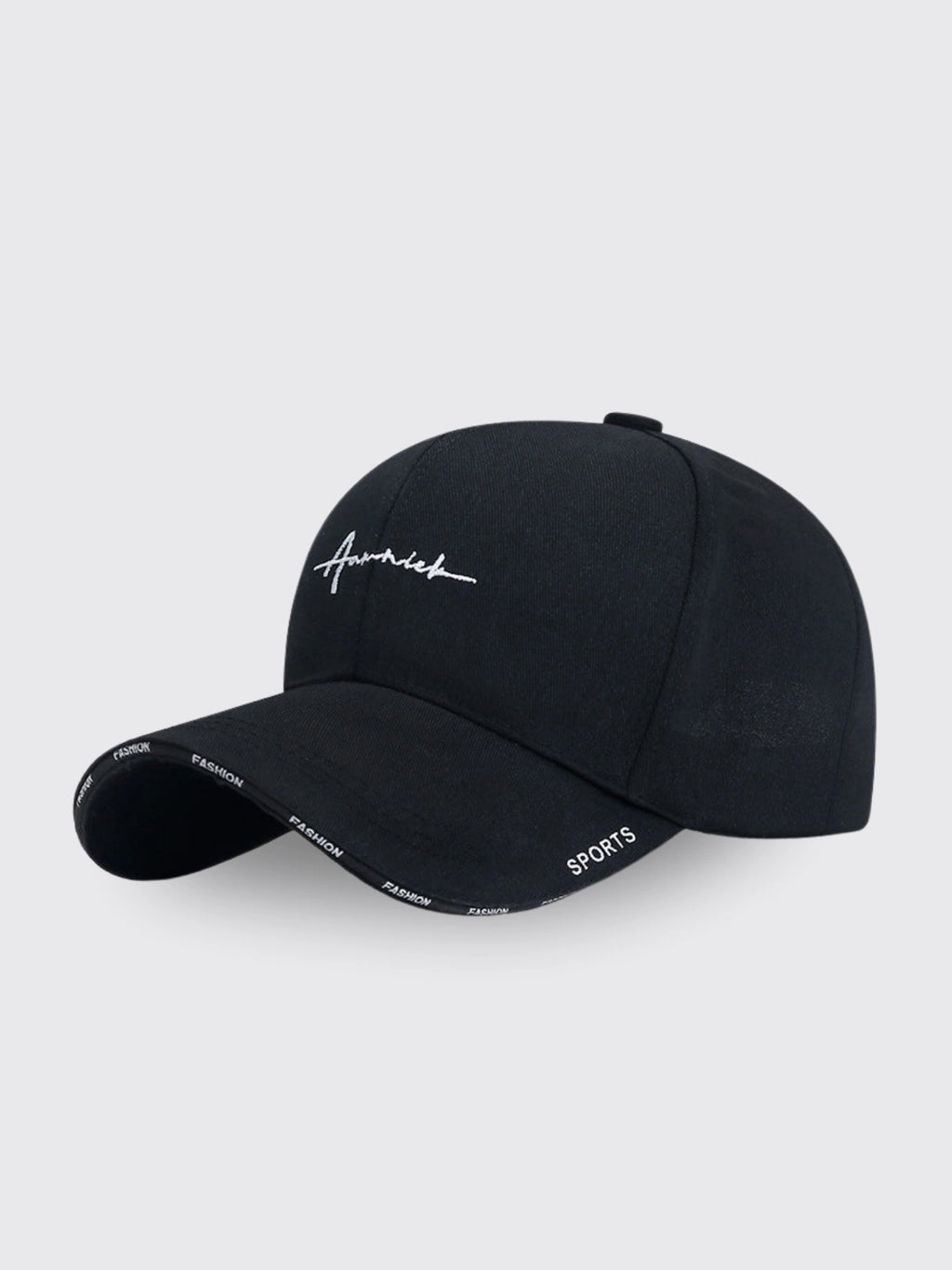 Korean-style Letter Embroidered Peaked Baseball Cap Black Adjustable