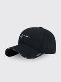 Korean-style Letter Embroidered Peaked Baseball Cap Black Adjustable