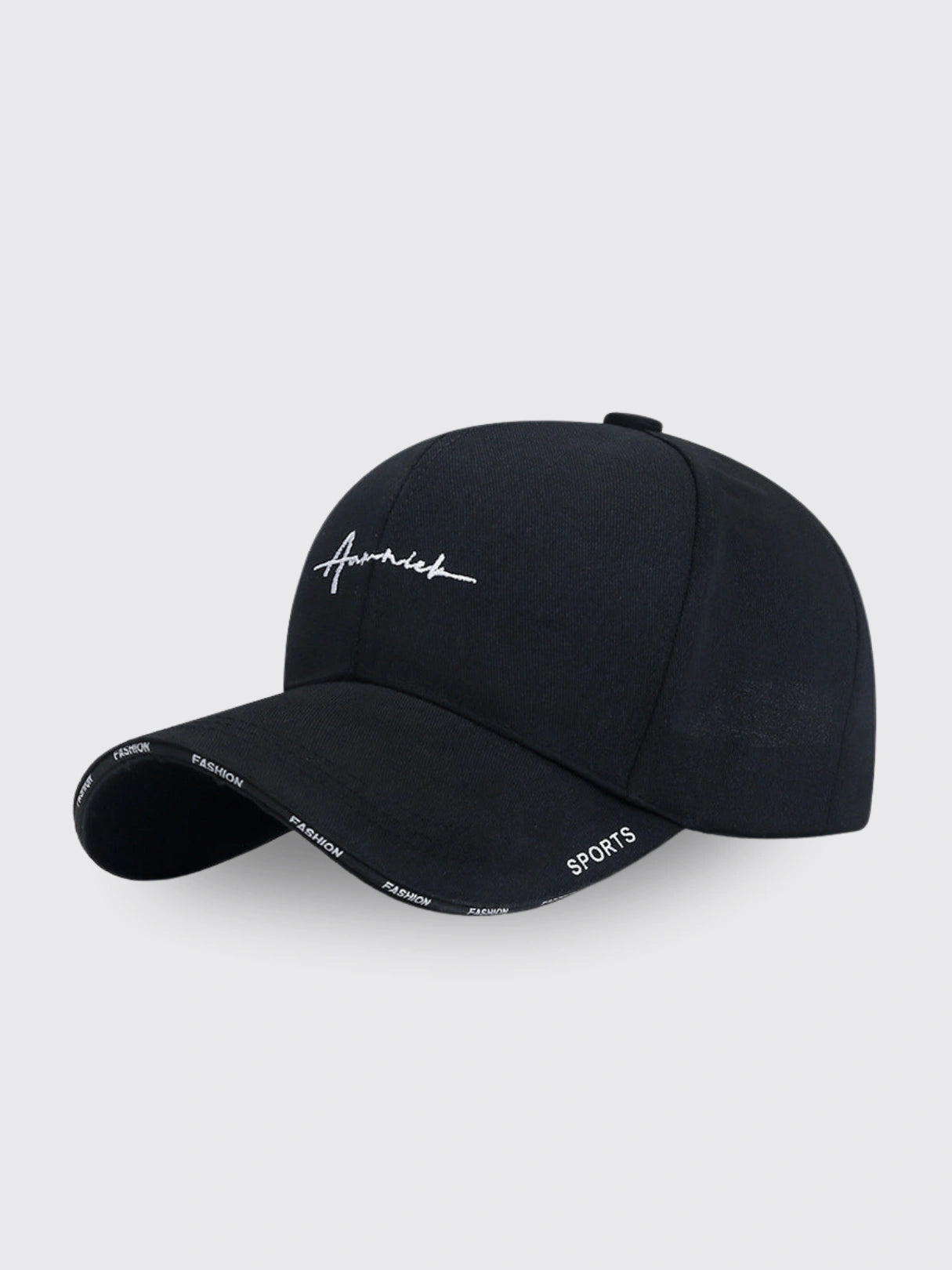 Korean-style Letter Embroidered Peaked Baseball Cap Black Adjustable