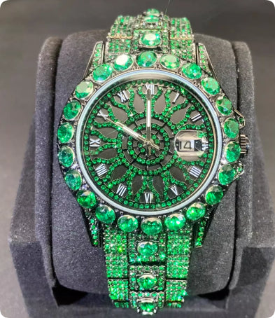 Men's Watch High-end, Fully Diamond-encrusted, Ultra-glitzy Green
