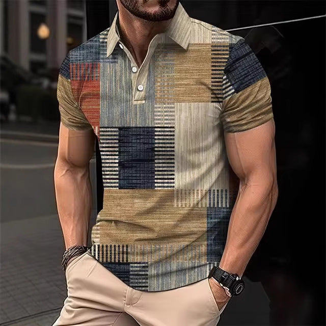 Casual Printed Striped Polo Shirt