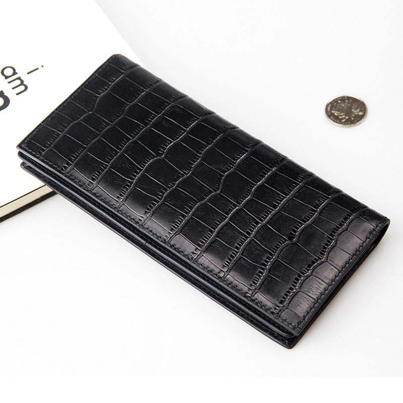 Crocodile Pattern Cowhide Wallet Men's Black