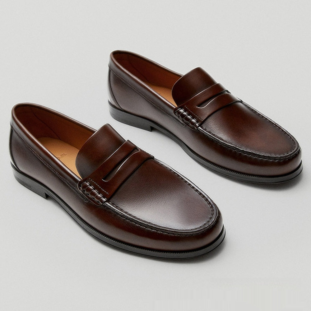 Retro Calfskin Handmade Leather Loafer Brown