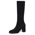 Below The Knee Boots Stretch Boots Suede Pointed Toe Black