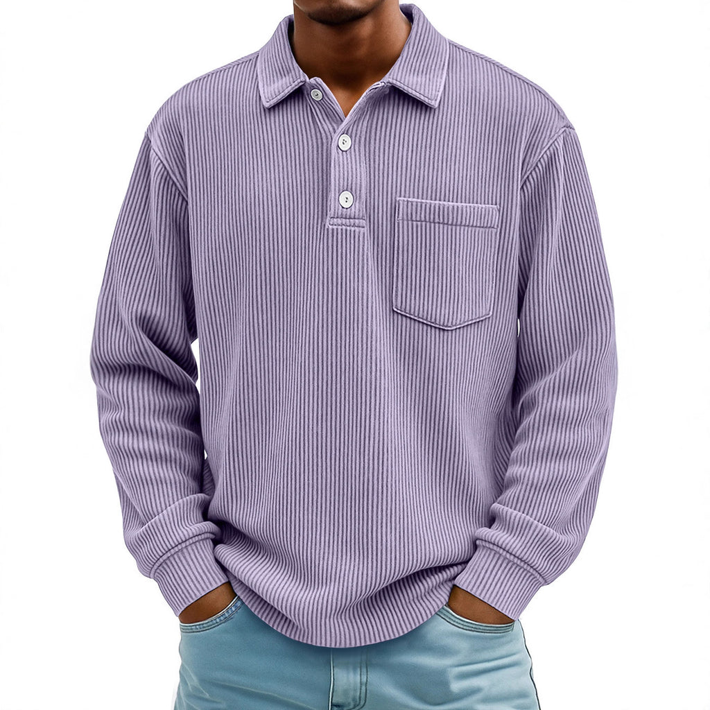 Polo Shirt Casual Corduroy-Striped