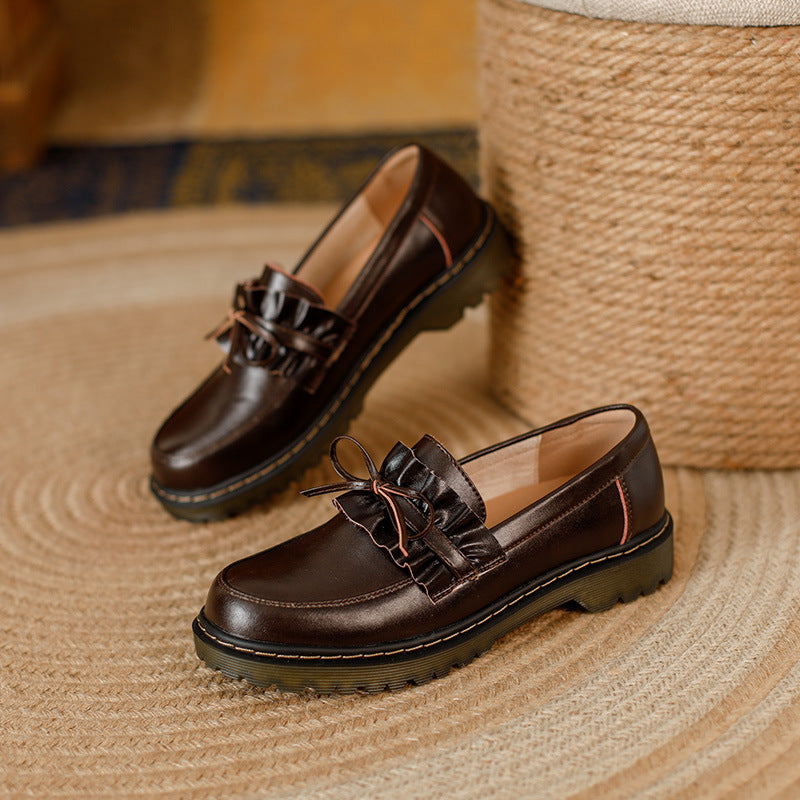 British Style Round Head Leather Shoes Brown
