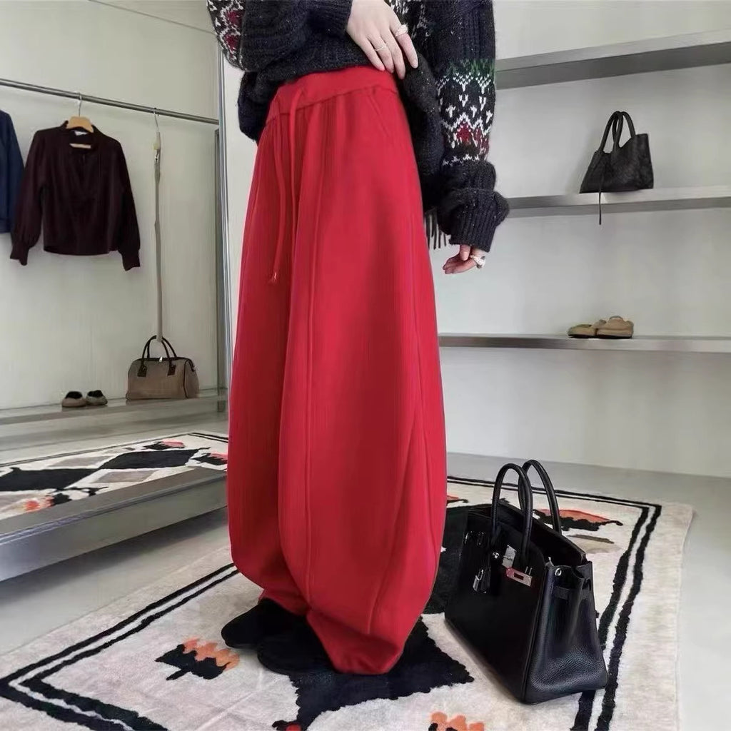 Cropped Tapered Pants For Women New Year Red