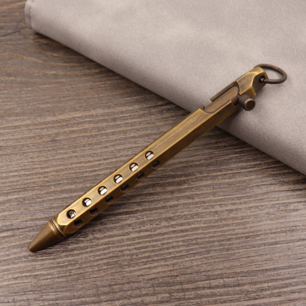 Retro Pure Copper Bolt Type Metal Tactical Pen Retro Color With Hole