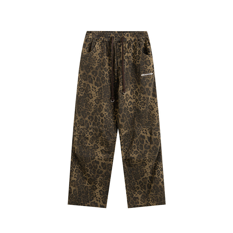 Leopard Print Elastic Waist Loose Wide Leg Pants Leopard Print