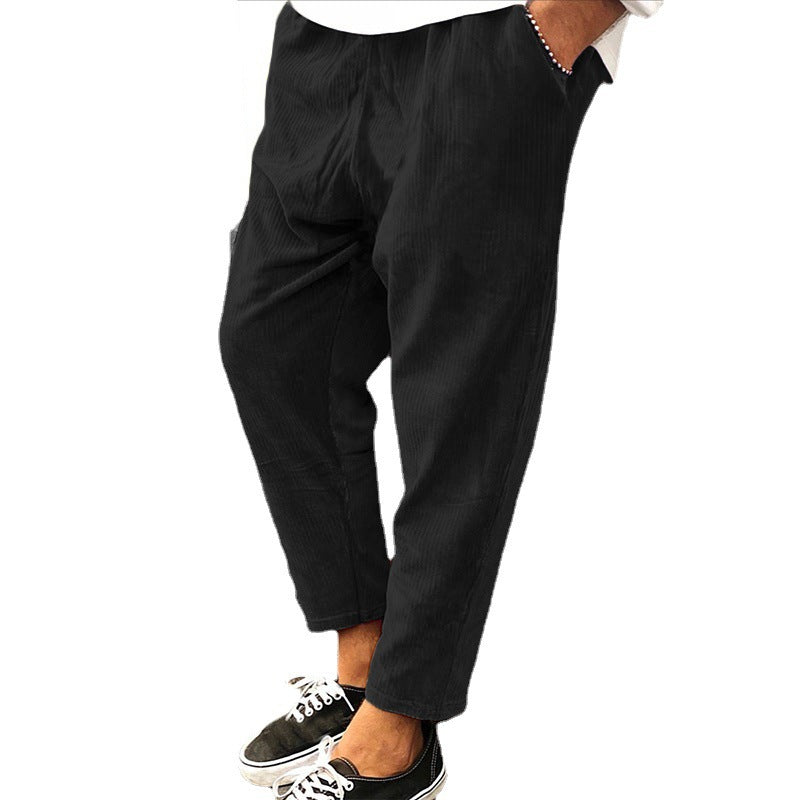 Winter Men Corduroy Pants Streetwear Joggers Black