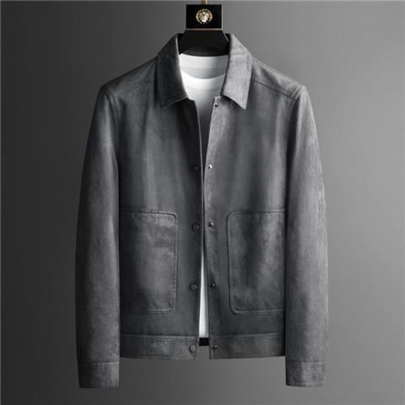 Brand High-grade Lapel Casual British Style Jacket Pu Shuai Easy Matching Clothes Gray