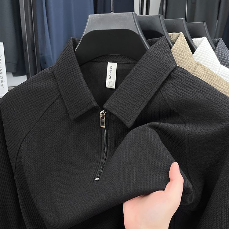 Waffle-Textured Polo Shirt Black