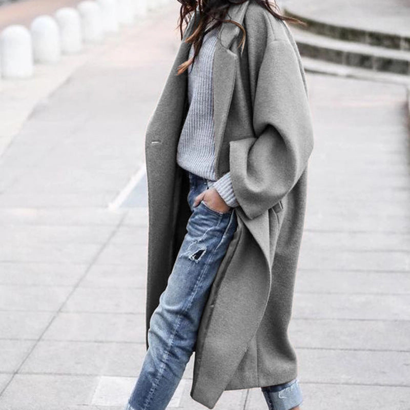 Casual Long Jacket With Pockets Grey