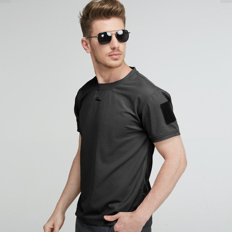Crew-neck Short-sleeve Shirt Black With arm pocket