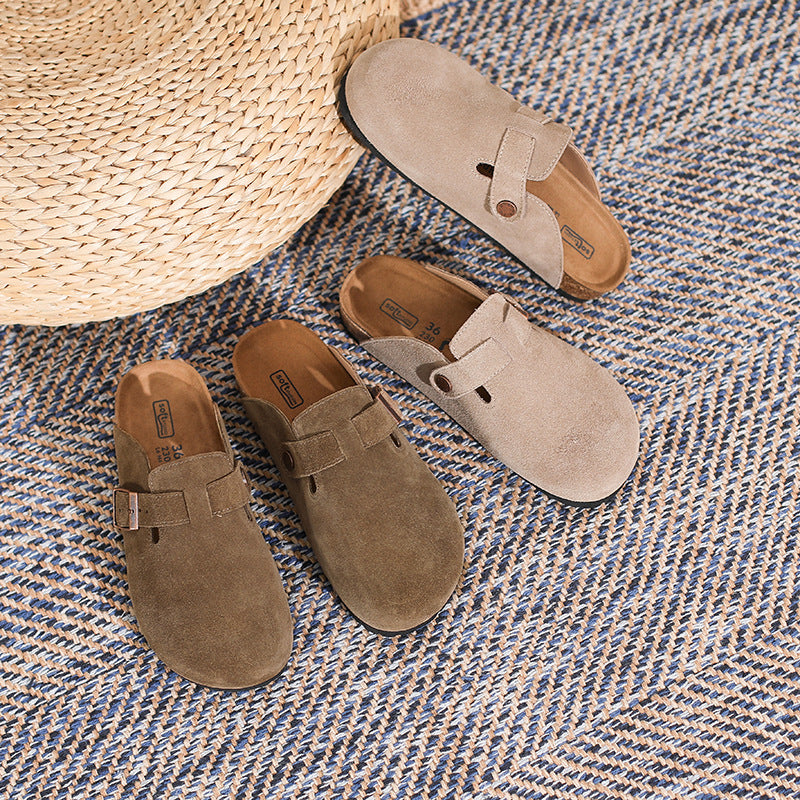 Leather French Retro Closed Toe Half Slippers