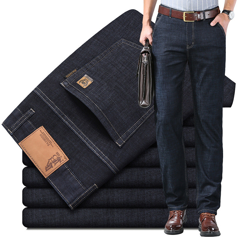 Denim Pants Loose Straight Leg Style For Middle Aged Men Black