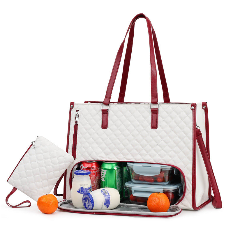 2in1 Tote And Lunch Bag Combo Extra-large Tote White With Red