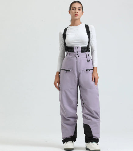 New Strap Thickened Waterproof Ski Pants Men Purple XXL